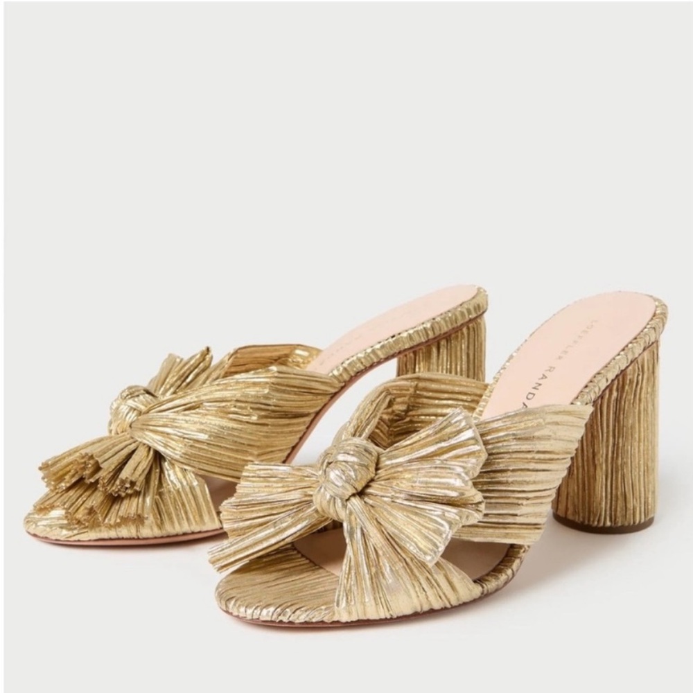 Loeffler Randall Penny Gold Bow Slide Sandals 7